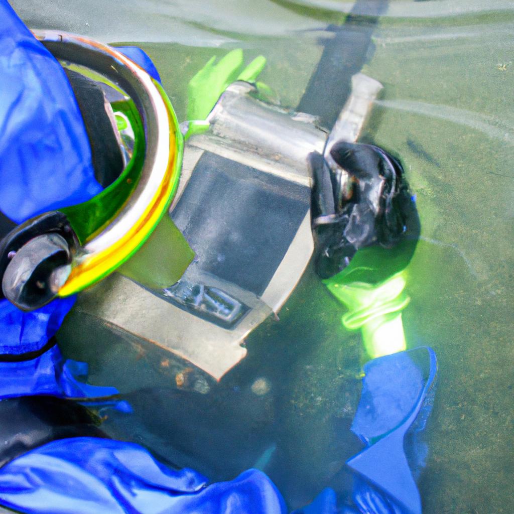 Person operating underwater inspection equipment
