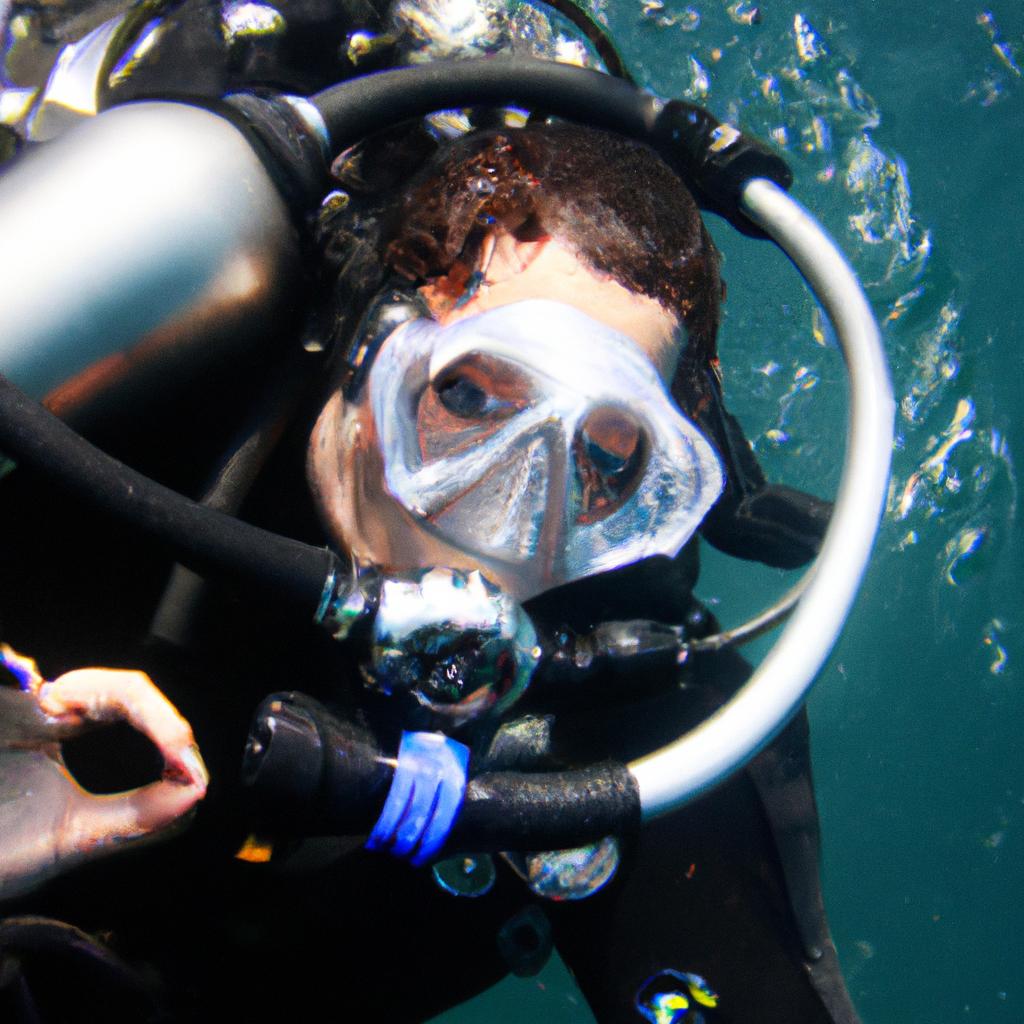 Person wearing diving equipment underwater