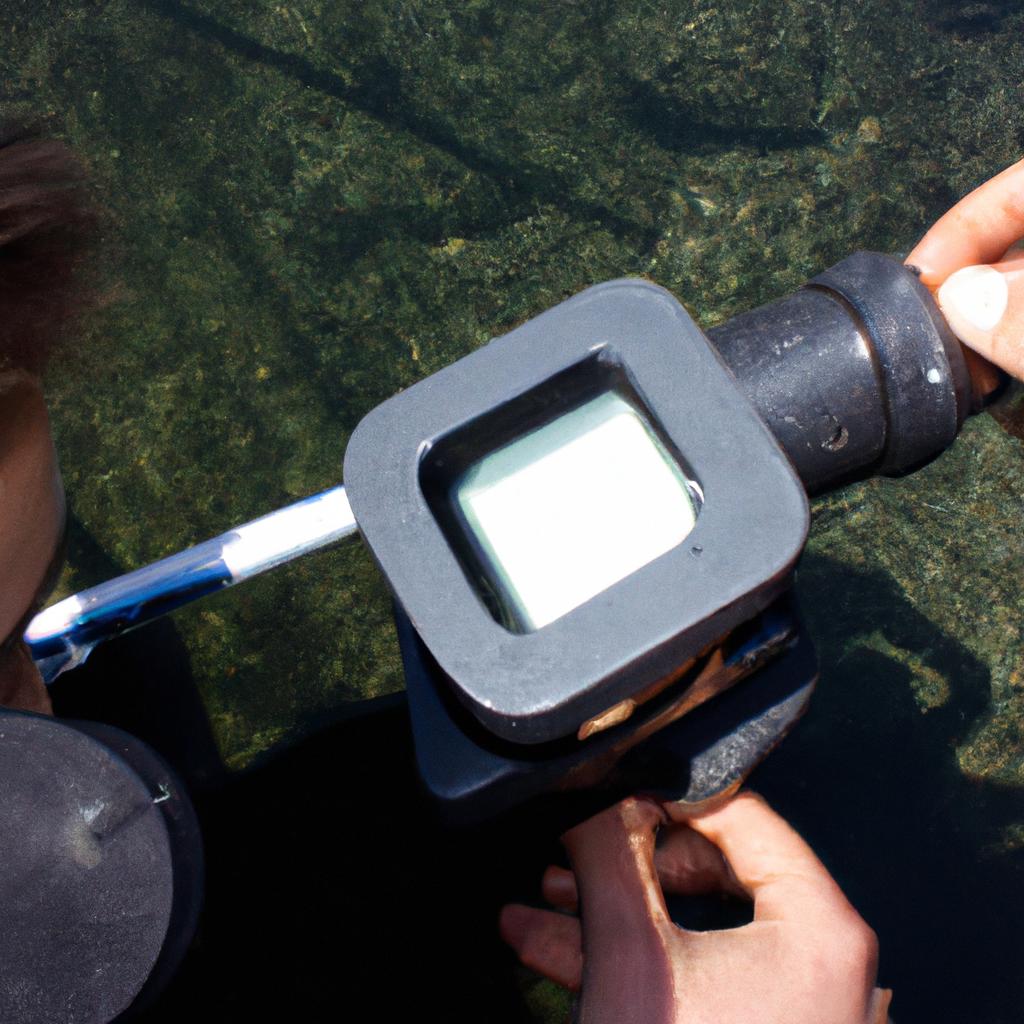 Person calibrating underwater inspection equipment