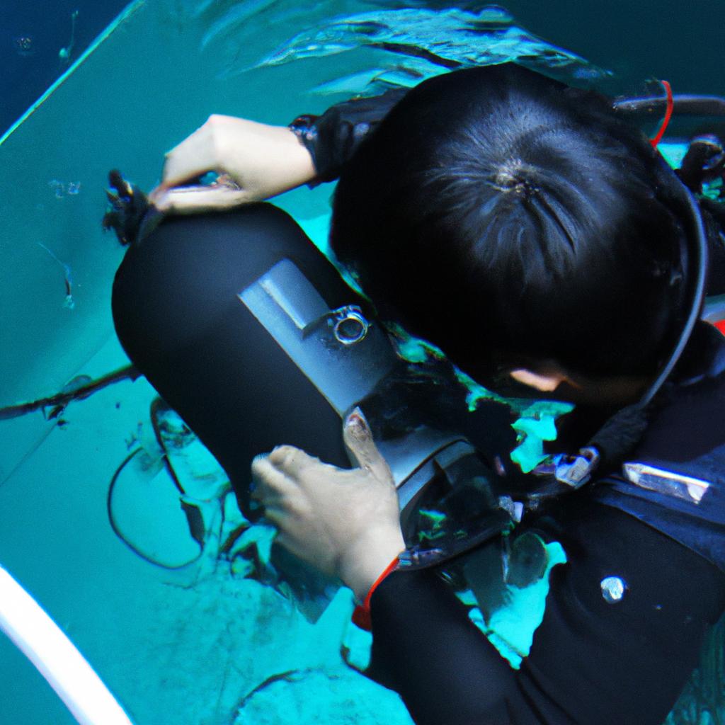 Person performing underwater equipment maintenance