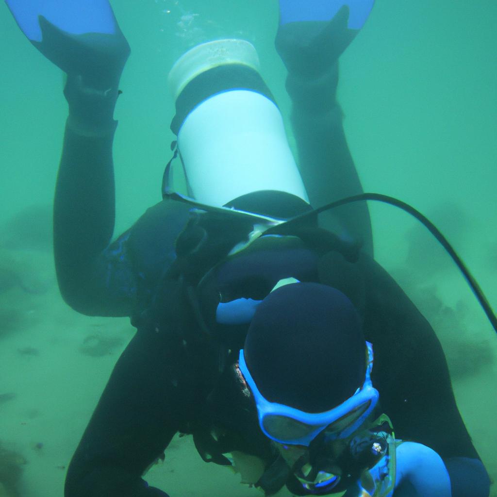Person inspecting underwater with equipment