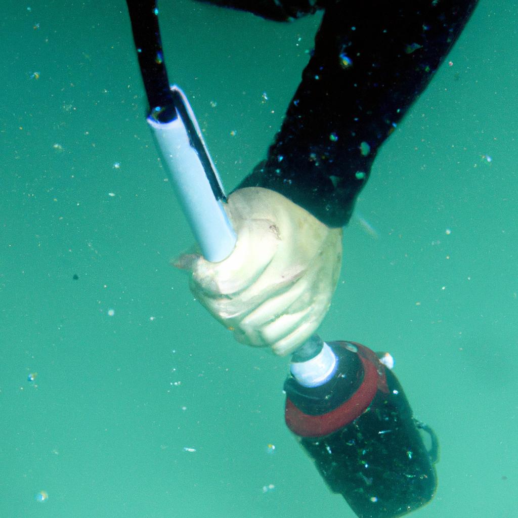 Person holding inspection tools underwater