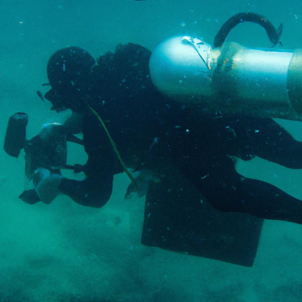 Person operating sonar equipment underwater