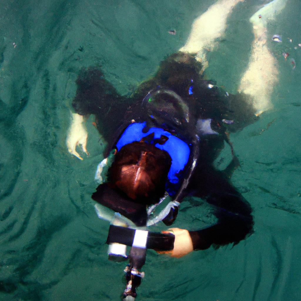 Person using underwater communication equipment