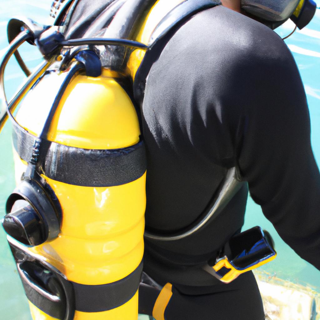 Person wearing diving gear inspecting